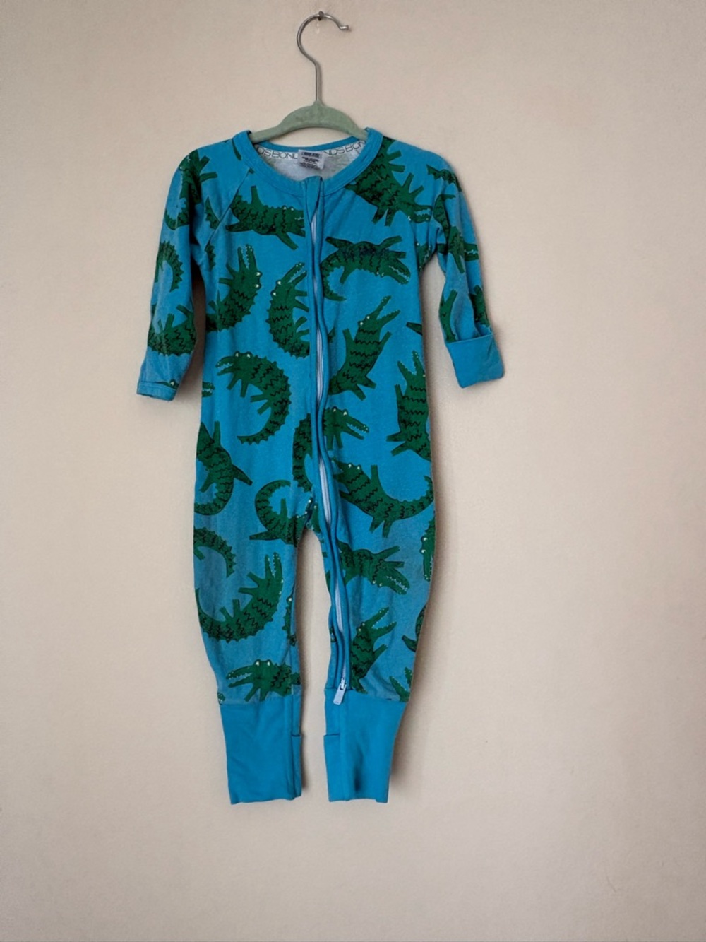 Bonds wondersuit Blue One-Piece Footie with Green Alligator Print 6-12Months